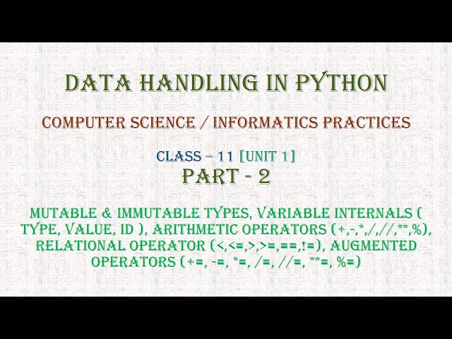 Data Handling | Part 2 | Computer Science | Informatics Practices | Class 11 | Unit 1 | 2025-26