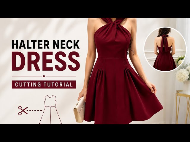 Easy Halter Neck Dress Cutting & Full Flared Dress Cutting Tutorial | Step by Step