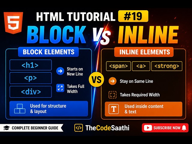 HTML Tutorial #19 | Block vs Inline Elements in HTML | Complete Beginner Guide | Learn HTML