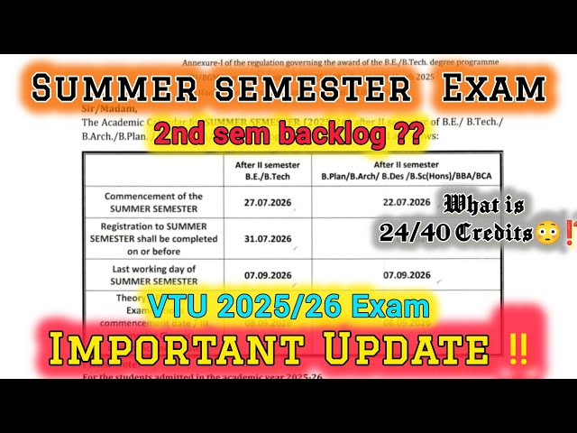 Summer semester Examination Important updates‼️ | VTU 2025/26 Exam | 2nd Sem Backlog Doubts #vtu 