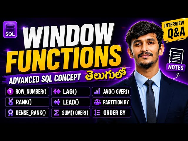 SQL Window Functions Tutorial in Telugu | ROW_NUMBER, RANK, DENSE_RANK, LAG, LEAD