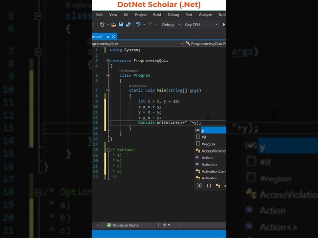 Programming Quiz Questions - Q009 - Dotnet Scholar #Shorts #CSharp #Dotnet #developer #programmer