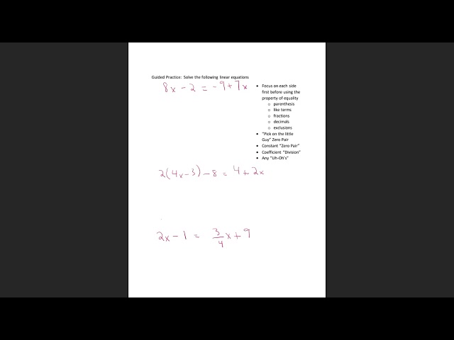 Unit 1 Solving Linear Equations