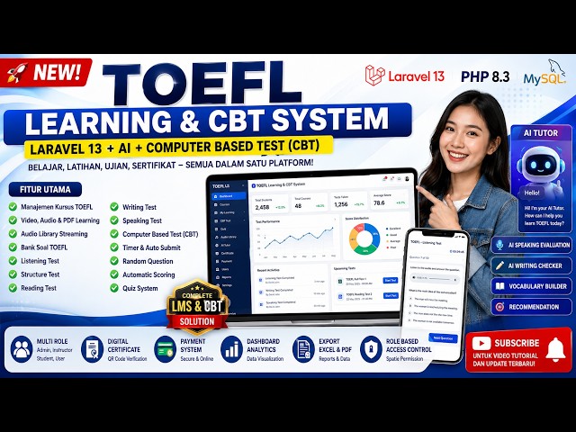 🔴🔴🔴🚀 TOEFL Learning & CBT System | Laravel 13 + AI + Computer Based Test (CBT)
