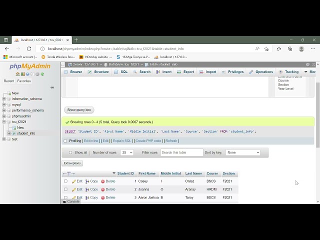 phpMyAdmin select, insert, update, and delete.