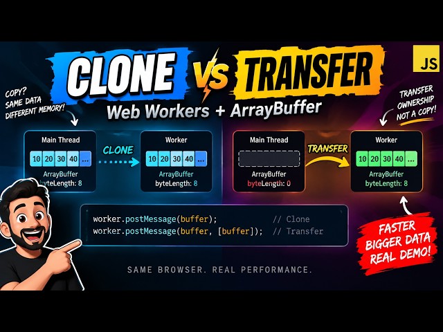 👉 JavaScript Web Workers: Clone vs Transfer 🚀 | Transferable Objects Demo
