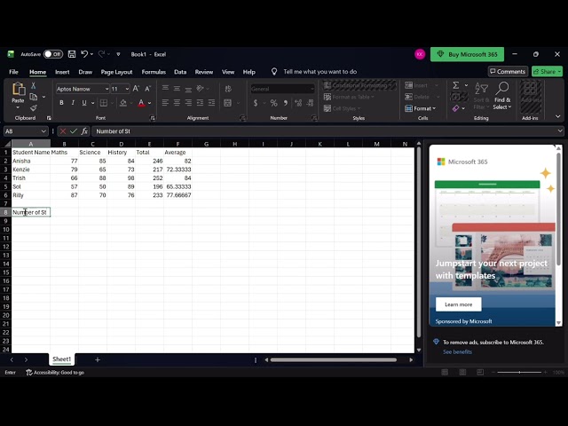 Data Entry and Basic Functions In Excel Task 