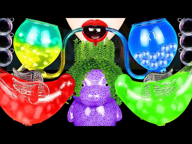 ASMR RAINBOW DRINKS *DRINKABLE JELLO, SEA GRAPES, FROG EGGS BOBA TEA, BIRD GLASS 신기한 물 먹방 DRINKING