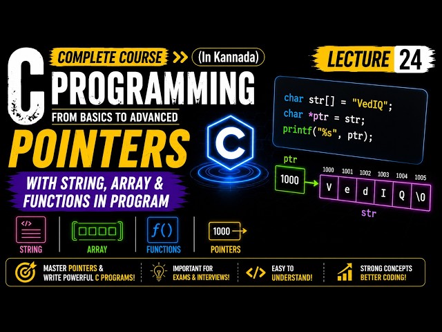 Pointer with String, Array & Functions in C | C Programming in Kannada | Lecture 24