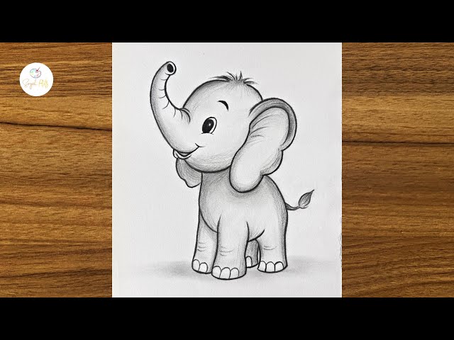 cute baby elephant drawing || Easy drawing for beginners step by step || How to draw cute elephant
