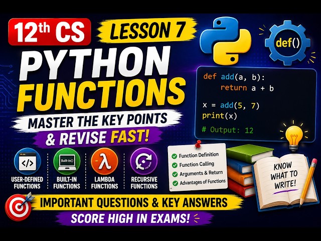 12th Computer Science |  Lesson 7 | Python Functions | Important Questions & Key Answers |