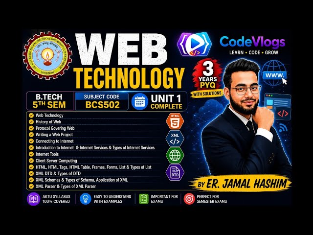 Web Technology (BCS502) Unit 1 Complete | AKTU B.Tech 5th Sem | 3 Years PYQs