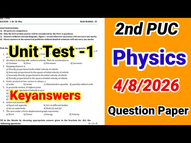 2nd PUC Physics Unit Test 1 Question Paper 2026 With Answers
