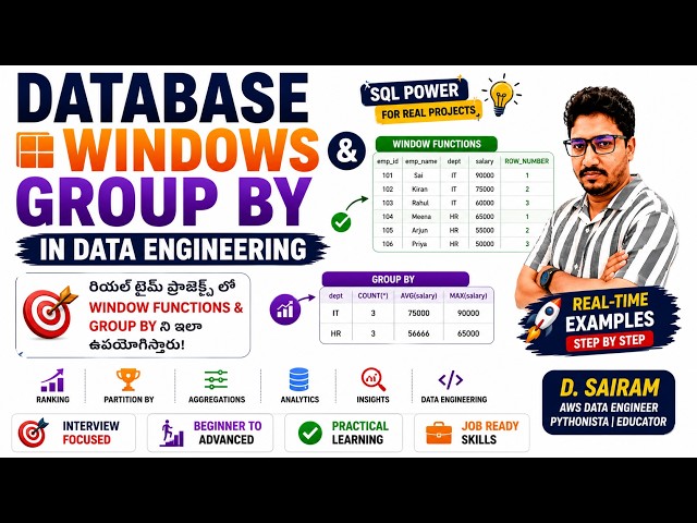SQL Window Functions vs GROUP BY in Data Engineering in Telugu | Real-Time Examples