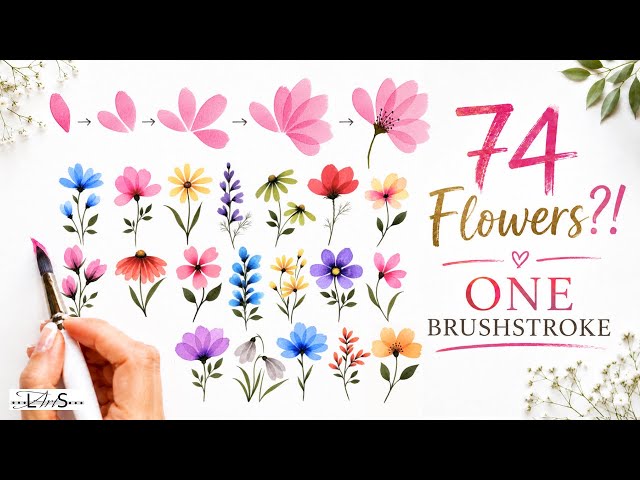 I Painted 74 Watercolor Flowers with ONE Brushstroke... Could It Make 100?! Flunbrato
