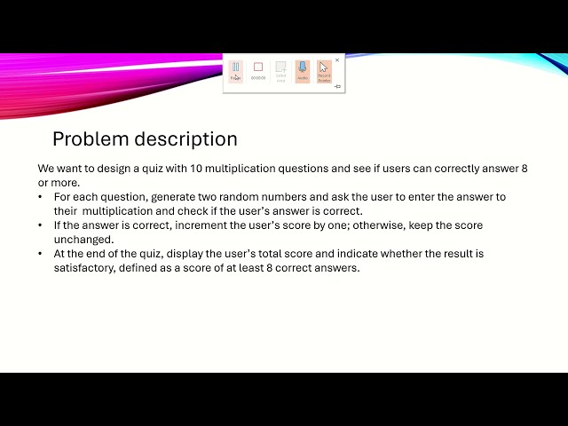 Quiz example using Flowgorithm