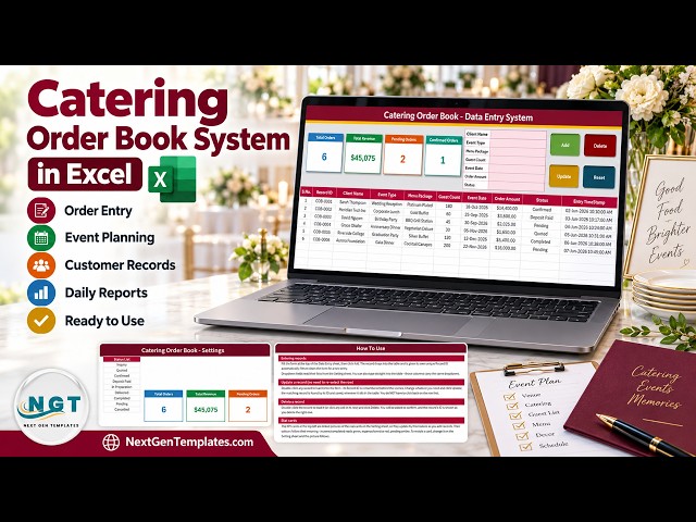 Catering Order Book Data Entry System in Excel