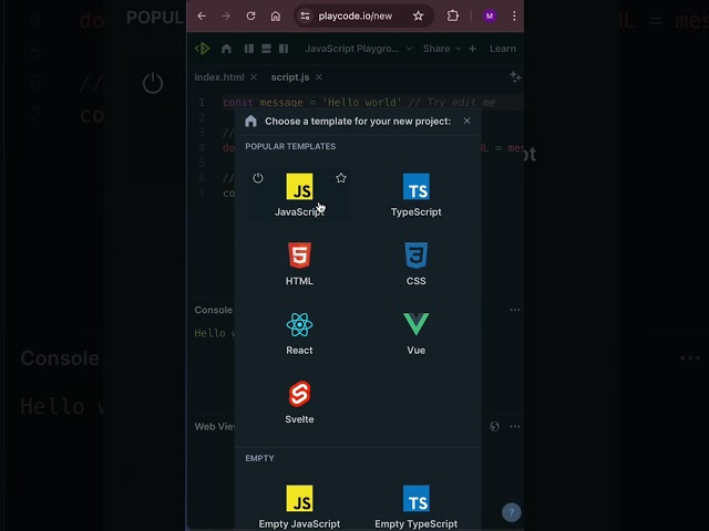Empezar a programar javascript con playcode.io #javascript #typescript