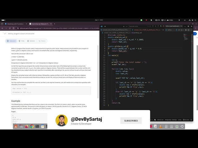 Activity: program a smart unit converter (c with linux specilization) #courers #problemsolving