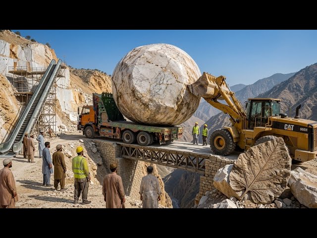 Giant Marble Stone Loading on Truck | Heavy Quarry Work 