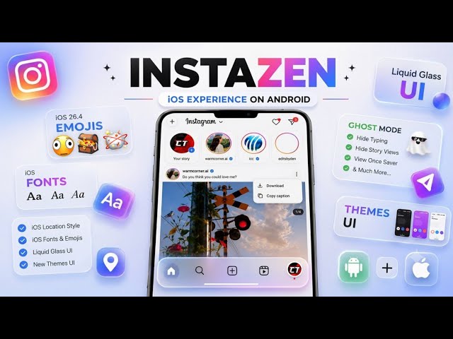 InstaZen v8 🔥 New Features | Liquid Glass + iOS Emojis, Fonts & Location