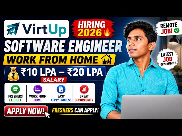 VirtUp Software Engineer Hiring 2026 🔥 ₹10–20 LPA Salary | Work From Home | Freshers Can Apply