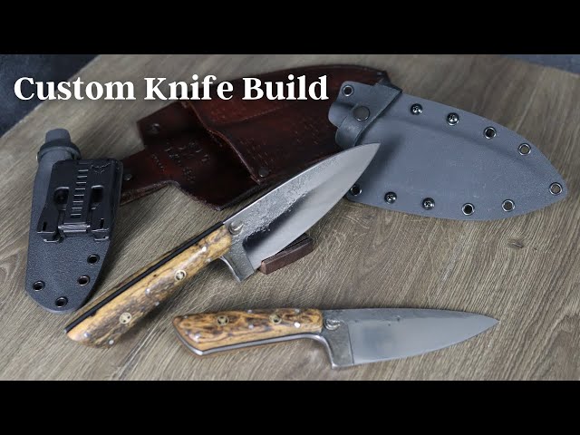 Making a Pair of Custom Knives | 80CrV2 Steel | Basket Weave Leather Sheath | Knive Making
