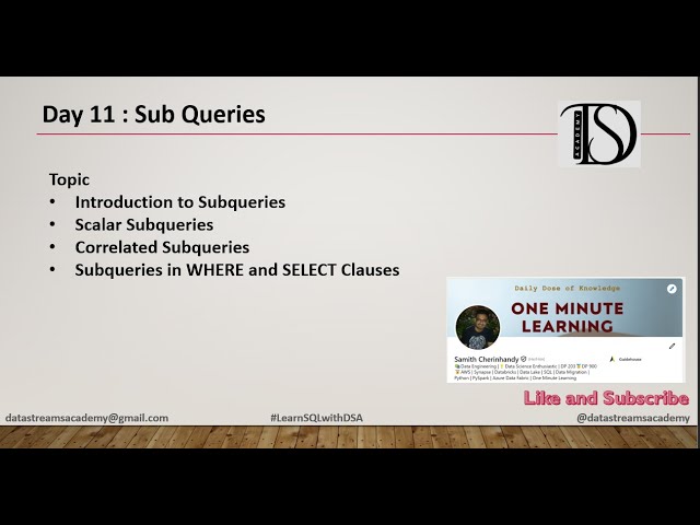 Day 11: SQL Subqueries Explained: Power Up Your Queries with Nested Selects! | #learnwithdsa