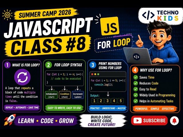 JavaScript Class 8 | For Loop Explained for Beginners | Summer Camp 2026