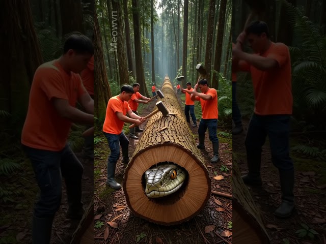 rescue giant python in wood trunk #animals #funny #shorts