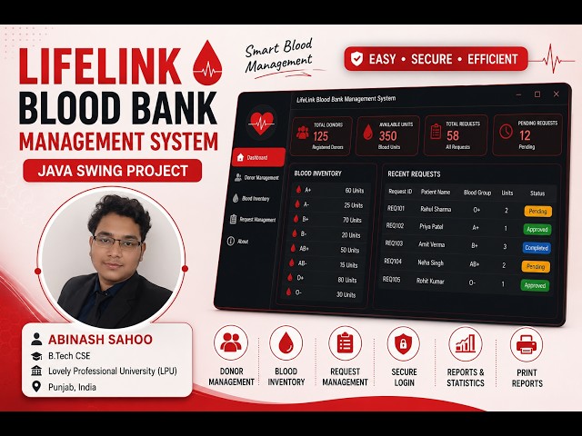 Blood Bank Management System in Java | Java Swing Project with Source Code | LPU Project
