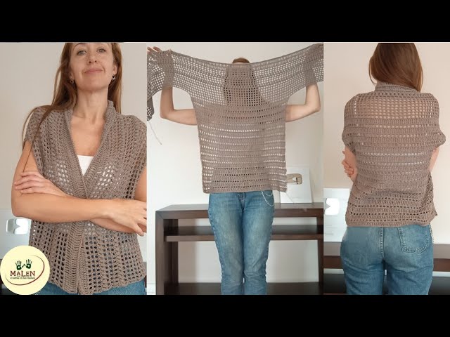 Chaleco T CROCHET🔥 1 SOLA PIEZA tutorial completo paso a paso fácil #crochet #ganchillo tejido mujer