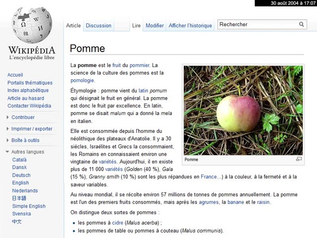 Pomme — évolution de l'article #Wikipédia