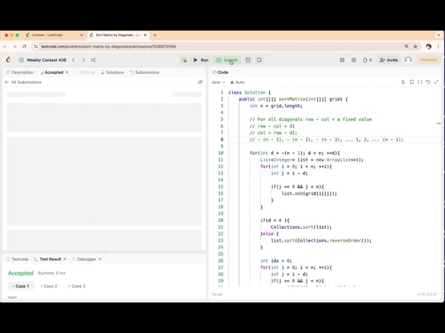 Weekly Contest 436: Prob 1.  Sort Matrix by Diagonals