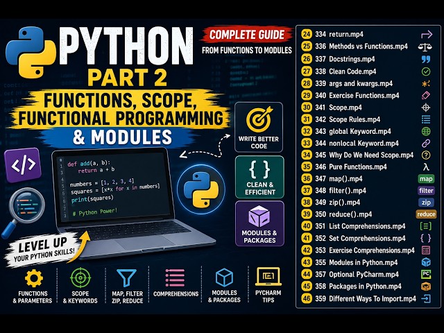Python Functions, Scope & Modules Part 2 | map(), filter(), reduce(), Comprehensions & More