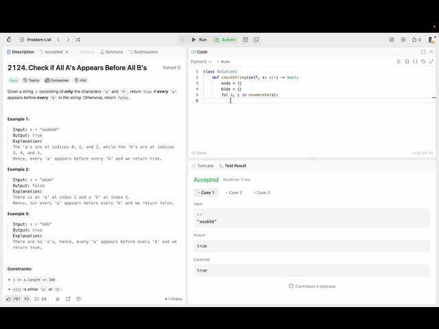 Check If All As Appear Before All Bs