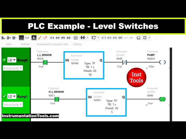 PLC Programming Example for Low and High Level Switches