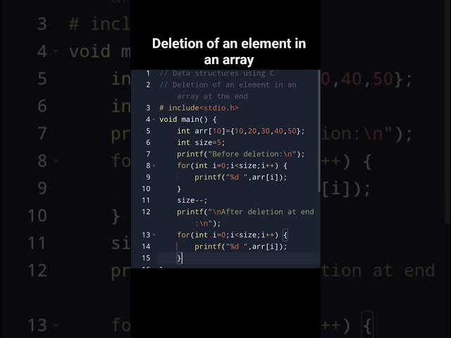 Data structures using c deletion of an element in an array at the end-c#coding #cprogramming