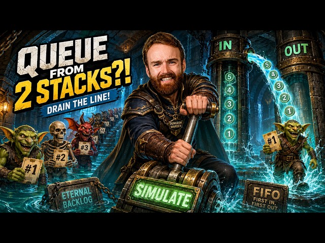 The Descent: Build a Queue from Two Stacks in C++ -- FIFO, simulate(), and Queue ADTs | Floor 7, P3