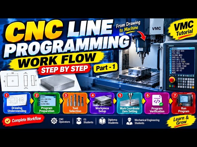 CNC Line Programming Work Flow | Step-by-Step VMC Tutorial for Beginners