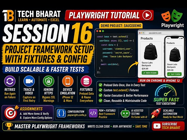 Fixtures, test.extend(), Config, Retries & Device Emulation | Complete Course | Session 16