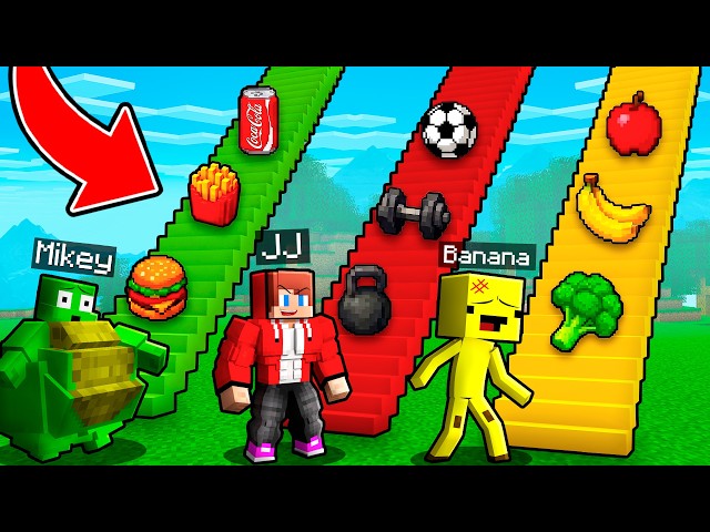 Banana Kid vs JJ vs Mikey: MYSTERY vs GYM vs FAT STAIRS BATTLE In Minecraft - Maizen