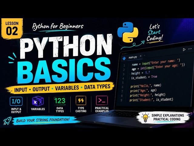 02 - Python Basics for Beginners | Input, Output, Variables & Data Types | Python Tutorial