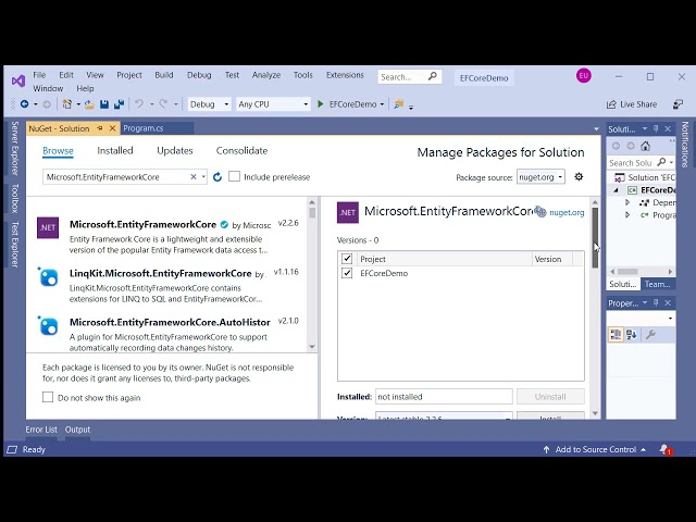 Entity Framework Core Basics - How do I: add Entity Framework Core packages to a project?