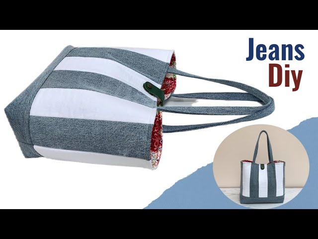 How to sew denim patchwork into tote bag tutorial ,Tote bag tutorial ,Jeans bag diy , patchwork idea