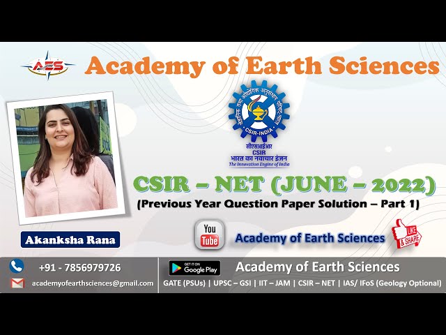 CSIR - NET (JUNE - 2022) | Earth Science | Previous Year Paper Solution | Part - 1
