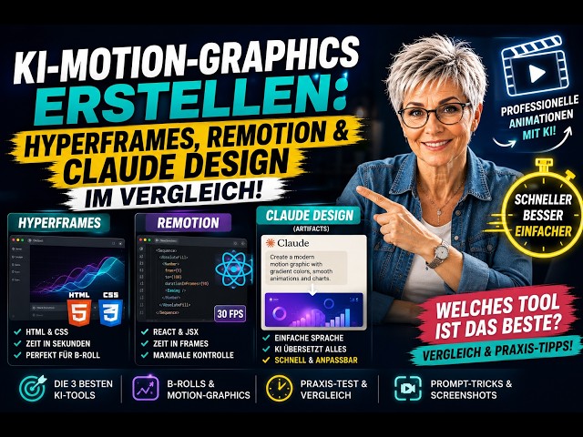 KI-Motion-Graphics erstellen: Hyperframes, Remotion und Claude Design im Vergleich