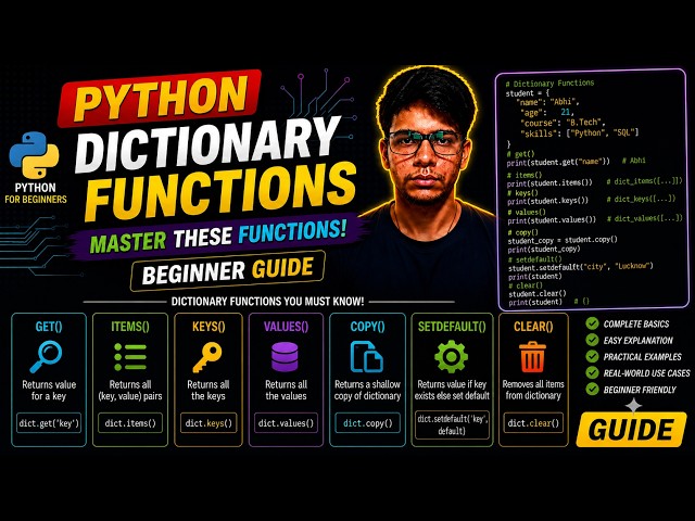 Learn Python Dictionary Functions | get keys values items copy clear
