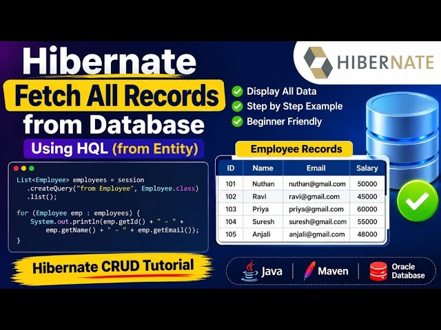 Fetch All Records from Database using Hibernate | Display All Data | Hibernate CRUD Tutorial