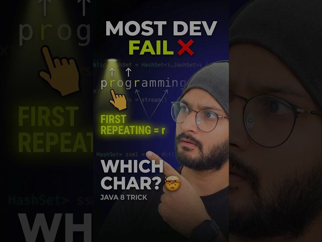 FIRST REPEATING CHAR ❌ WITHOUT LOOP ❌ #java #dsa